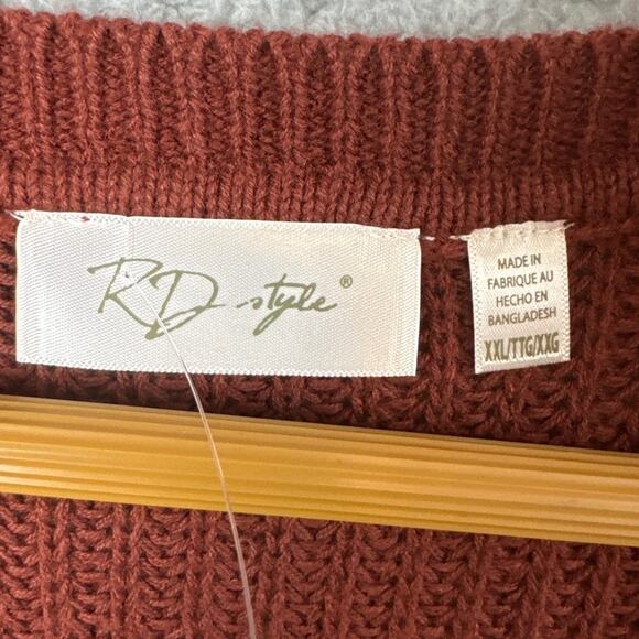 RD Style Plus Size Women’s V-Neck Sweater Rust Brown Size XXL NWT Fall Winter - Picture 6 of 7